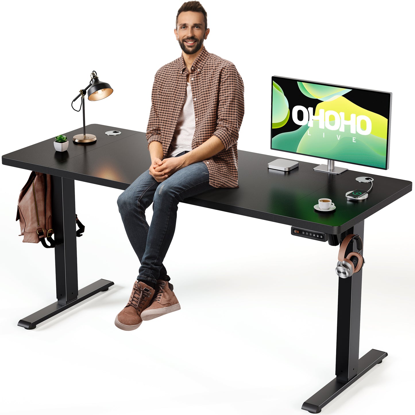 Black 71x30 in Electric Standing Desk, 1 Inch Thick Tabletop | Double Beam Frame, Holds 220lbs, Sit Stand, 3 Memory Height Adjustment, Extra Deep Tbale Top, Black Frame(UPC： 762849902630)