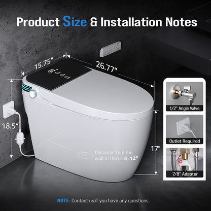 Loniko W4 Smart Toilet with Bidet Built In, One-Piece Tankless Design with Remote