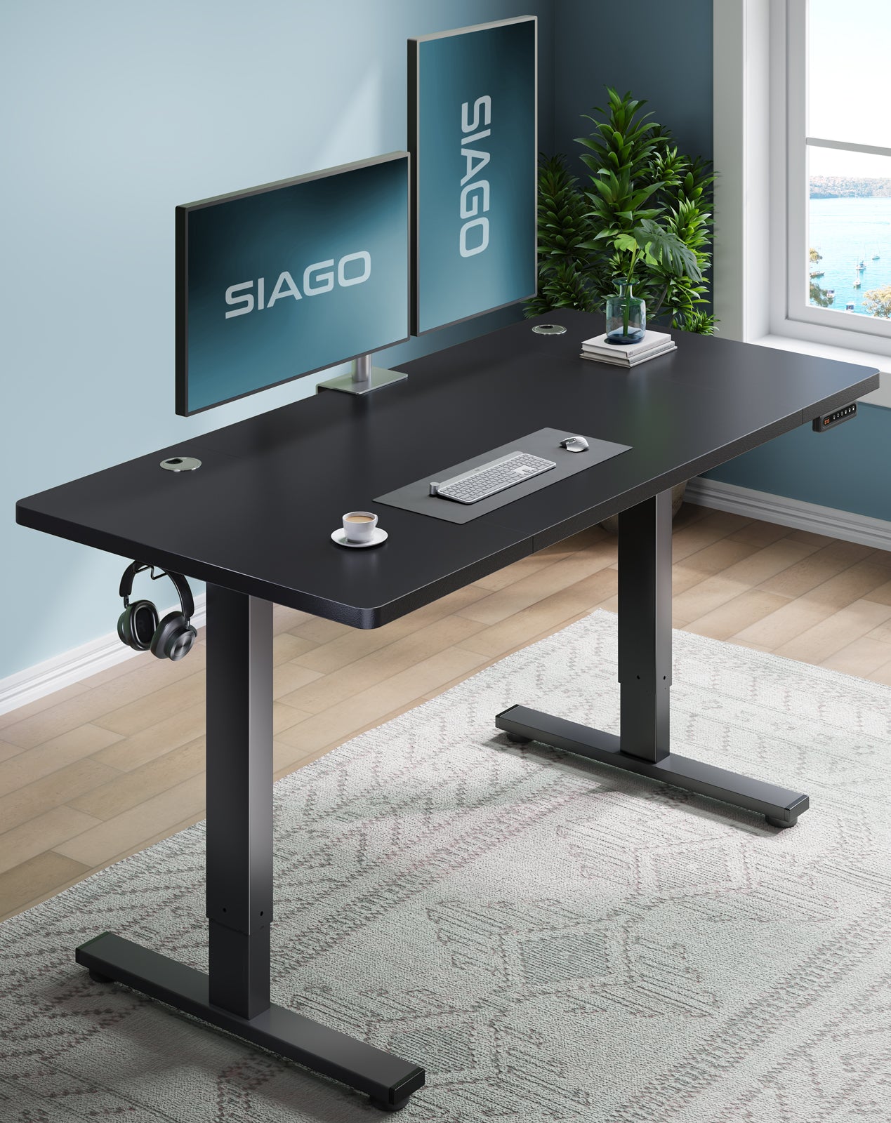 Black 71x30 in Electric Standing Desk, 1 Inch Thick Tabletop | Double Beam Frame, Holds 220lbs, Sit Stand, 3 Memory Height Adjustment, Extra Deep Tbale Top, Black Frame(UPC： 762849902630)