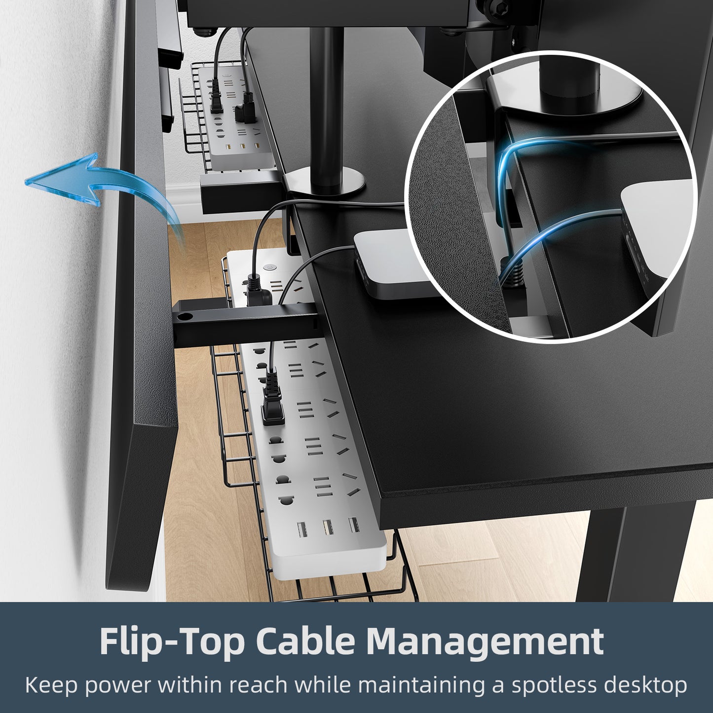 Electric Standing Desk Adjustable - 60 x 30 Inch Sit Stand Desk with Flip-Top Cable Management,Mouse Pad,Clamp Power Strip,Dual-Beam Frame,3 Memory Preset Height Adjustable for Home Office（UPC:768152925687）