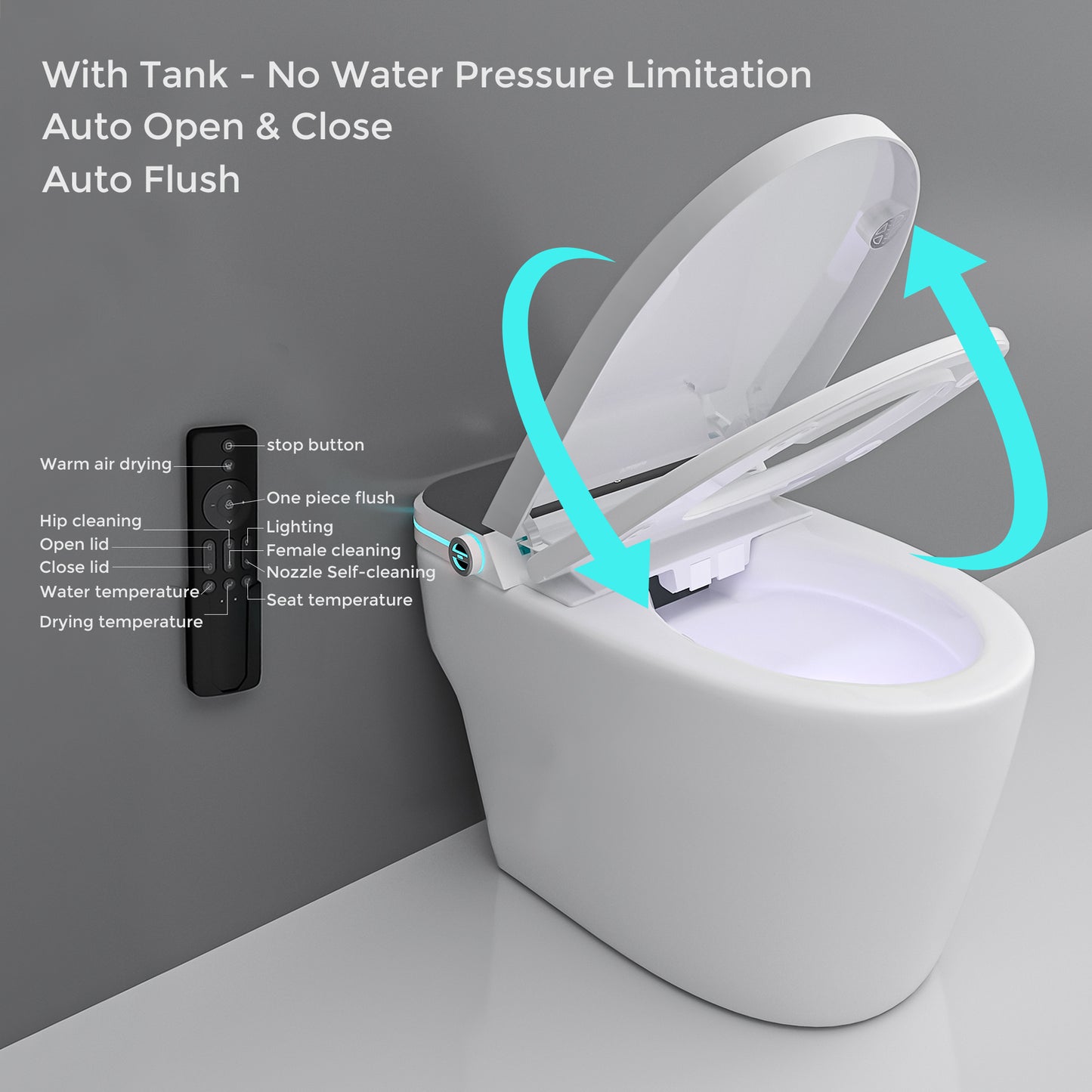 Loniko ST001 Auto Open/Close Lid Smart Toilet Bidet with Built-in Tank, Auto Flush & Wash