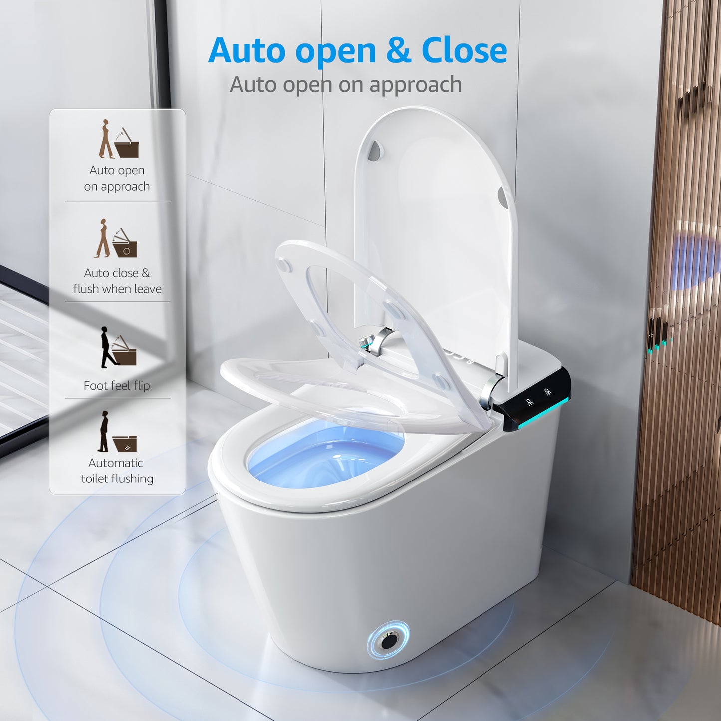 U1 Smart Toilet, One Piece Bidet Toilet for Bathrooms, Elongated Toilet with Warm Water, Dual Auto Flush, Foot Sensor Operation, Heated Bidet Seat, Electric Tankless Toilets with Auto Open Colse Lid