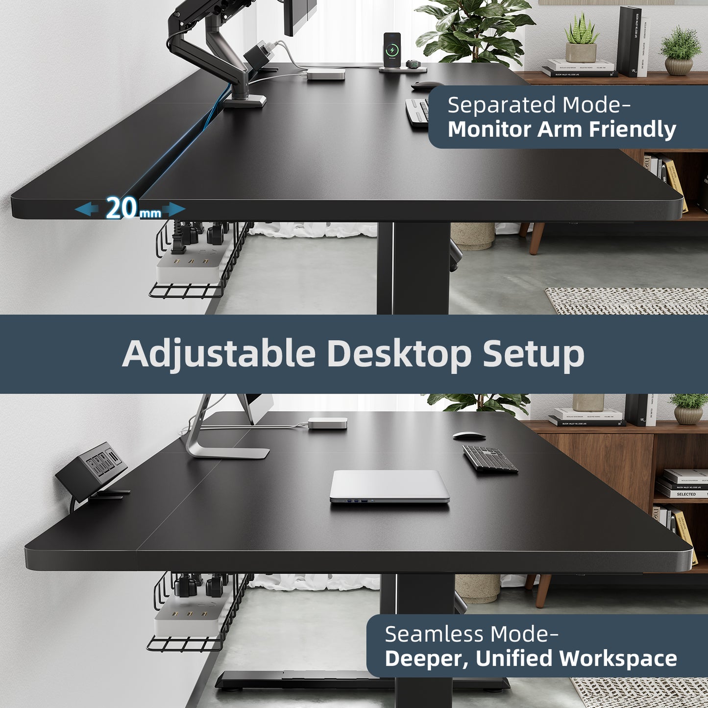 Electric Standing Desk Adjustable - 60 x 30 Inch Sit Stand Desk with Flip-Top Cable Management,Mouse Pad,Clamp Power Strip,Dual-Beam Frame,3 Memory Preset Height Adjustable for Home Office（UPC:768152925687）