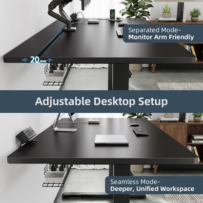 Electric Standing Desk Adjustable - 60 x 30 Inch Sit Stand Desk with Flip-Top Cable Management,Mouse Pad,Clamp Power Strip,Dual-Beam Frame,3 Memory Preset Height Adjustable for Home Office（UPC:768152925687）