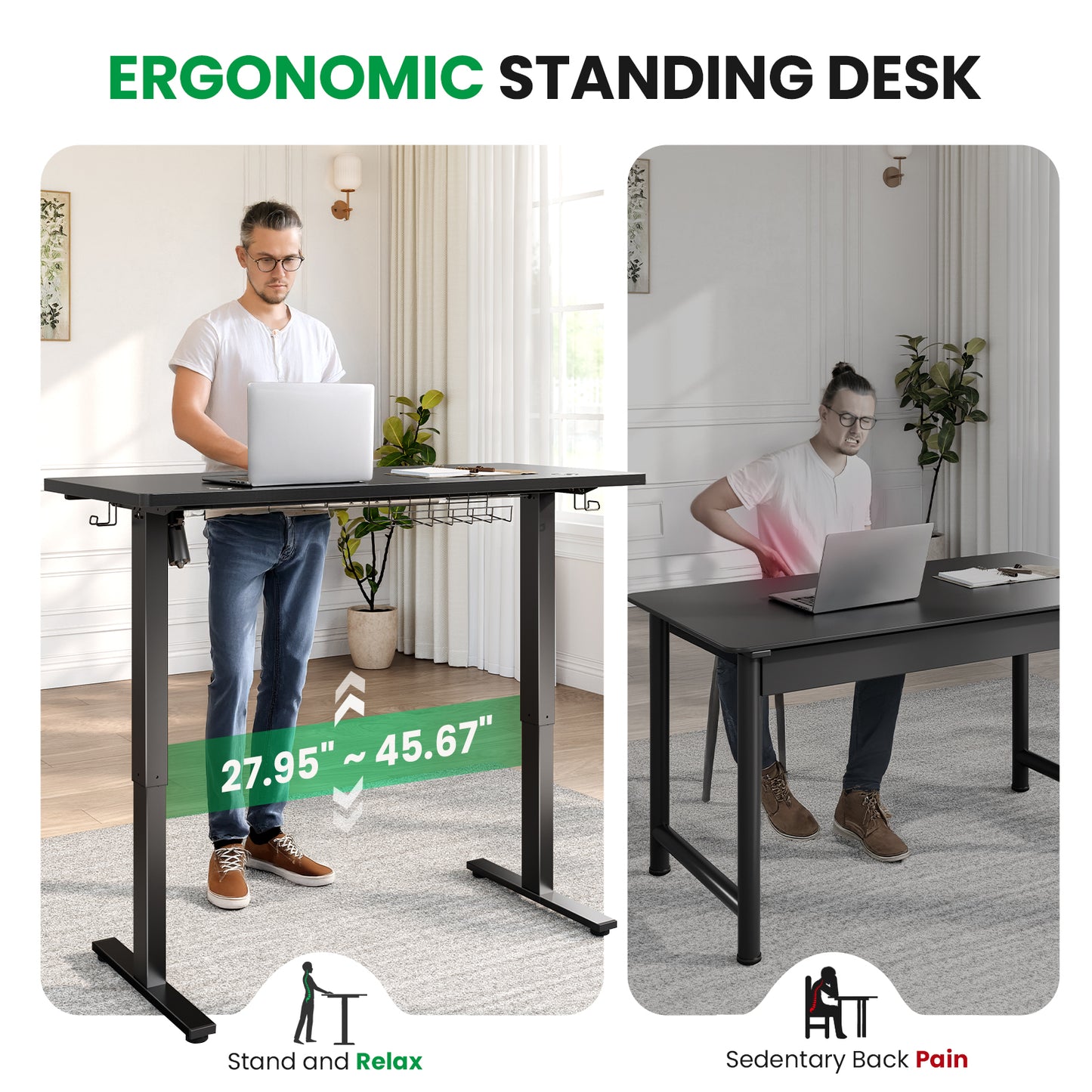 Black 71x30 in Electric Standing Desk, 1 Inch Thick Tabletop | Double Beam Frame, Holds 220lbs, Sit Stand, 3 Memory Height Adjustment, Extra Deep Tbale Top, Black Frame(UPC： 762849902630)