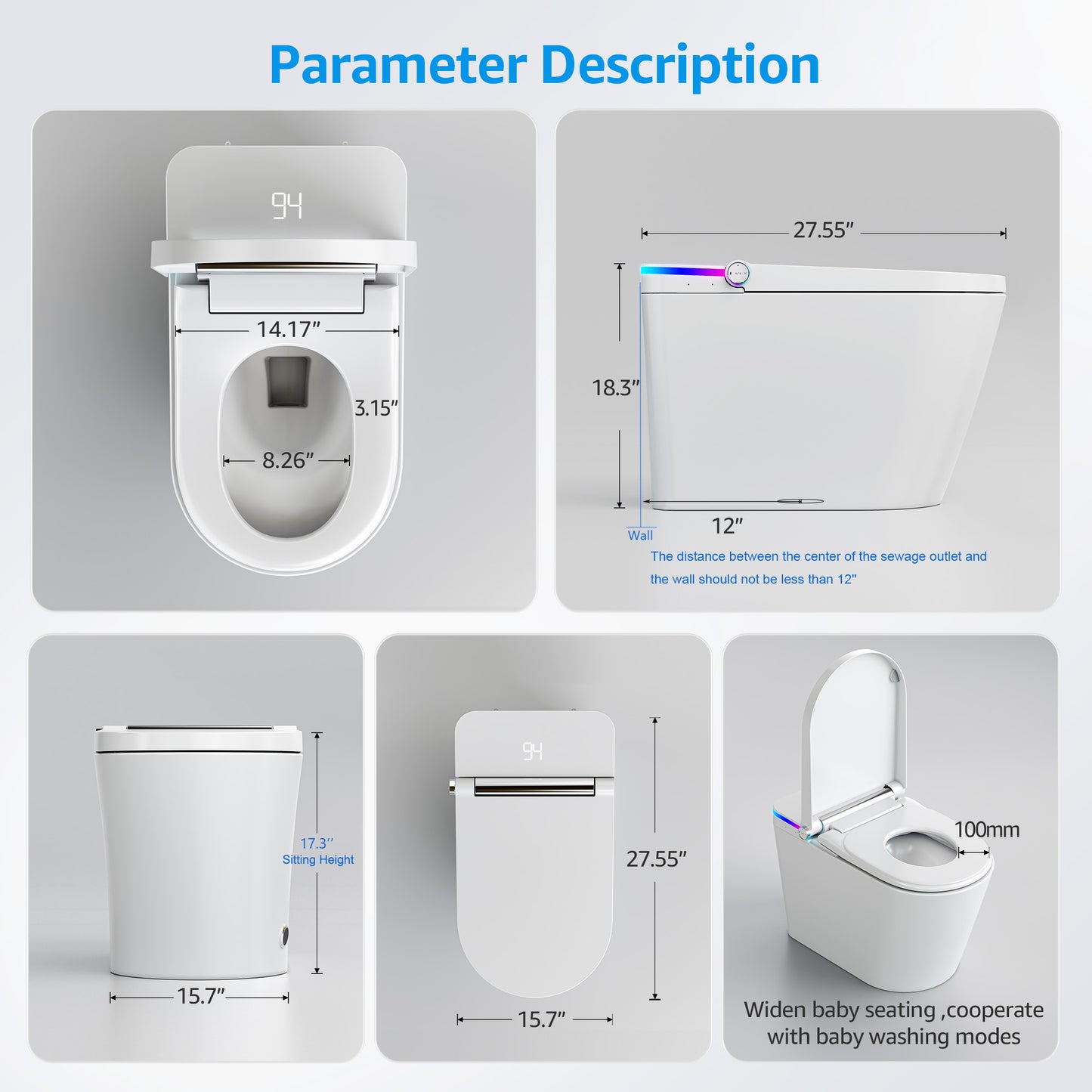 Loniko U5 Tankless Smart Toilet, One-Piece Toilets wih Bidet Built In Auto Flush & Open