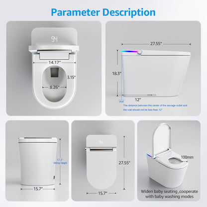 Loniko U5 Tankless Smart Toilet, One-Piece Toilets wih Bidet Built In Auto Flush & Open