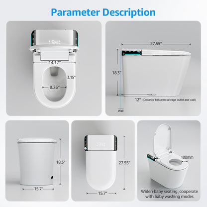 U1 Smart Toilet, One Piece Bidet Toilet for Bathrooms, Elongated Toilet with Warm Water, Dual Auto Flush, Foot Sensor Operation, Heated Bidet Seat, Electric Tankless Toilets with Auto Open Colse Lid