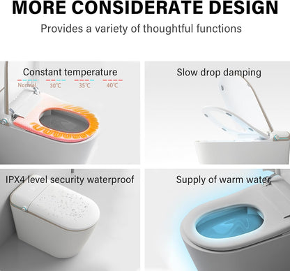 Loniko U2 Auto Open & Close Smart Bidet Toilet with Foot sensor, Tankless Toilet with Auto Flushing