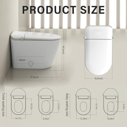 Loniko U2 Auto Open & Close Smart Bidet Toilet with Foot sensor, Tankless Toilet with Auto Flushing