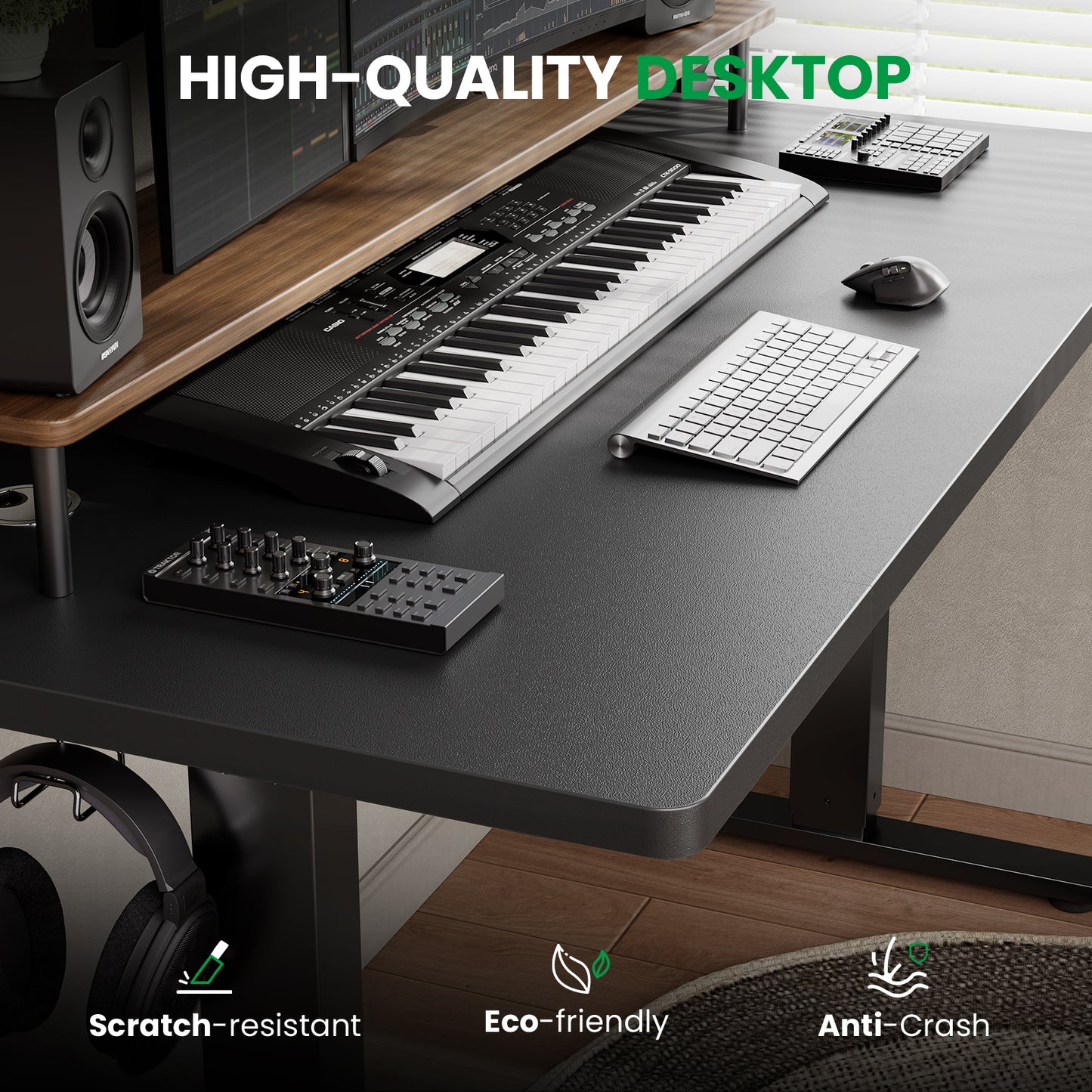 Black 71x30 in Electric Standing Desk, 1 Inch Thick Tabletop | Double Beam Frame, Holds 220lbs, Sit Stand, 3 Memory Height Adjustment, Extra Deep Tbale Top, Black Frame(UPC： 762849902630)