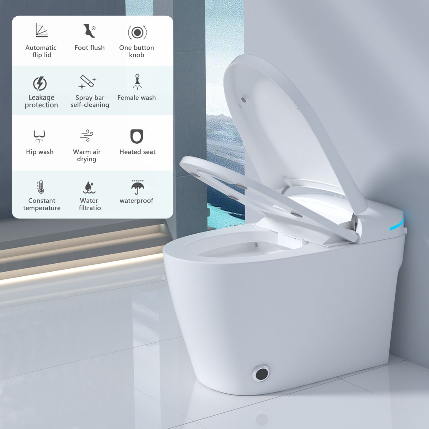 Loniko ST001-1 Auto Open/Close Lid Smart Toilet Bidet with Built-in Tank