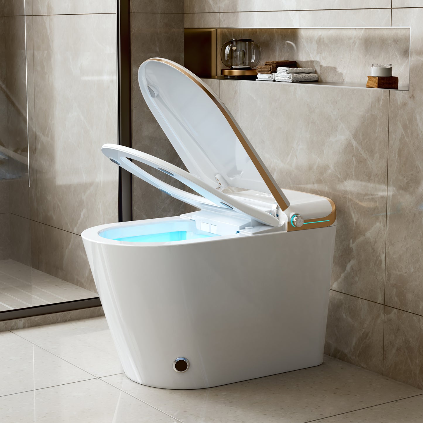 Loniko U2 Auto Open & Close Smart Bidet Toilet with Foot sensor, Tankless Toilet with Auto Flushing